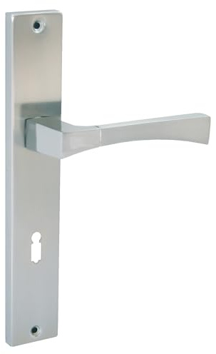 domino Türgriff 72 Drückergarnitur BB-Buntbart Set Langschildgarnitur Türklinke für Zimmertür, Kellertür & Innentür L-Form Türbeschläge aus Aluminium Silber Türdrückergarnitur INSIGNIA M6/M9