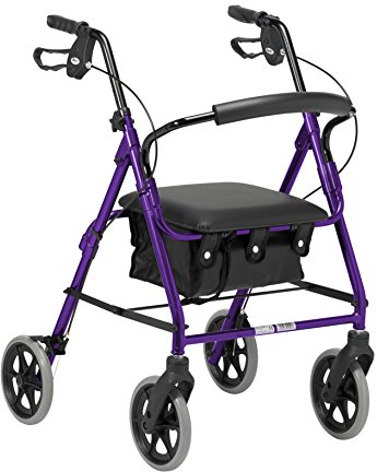 DAYS Lightweight Folding Rollator Walker – Mobility Aids, Adjustable Walking Frame with Padded Seat, Lockable Brakes, Ergonomic Handles, Walking Aid, Portable Walker for Elderly, Small – Purple