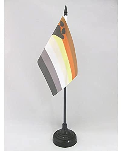 AZ FLAG Tischflagge Regenbogen Bär 15x10 cm Polyester 100D Kunststoffsockel | Für innen Schwul Tischflagge genähte Ausführung mit verstärkten Kanten mit Kunststoffstab 100D Polyester