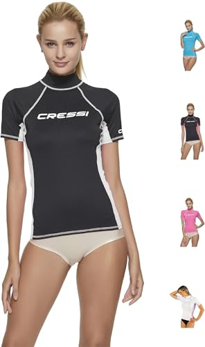 Cressi Rash Guard Maglia Protettiva a Maniche Corte, in Speciale Tessuto Elastico, Protezione Solare UV/UPF 50+, Donna, Nero/Bianco, XL/5 (44)