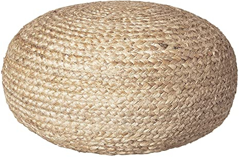 Decor Therapy Round Pouf Ottoman Footrest, Natural Jute Woven, Boho Pouf, Bohemian Style Casual Seating for Living Room, Bedroom, Patio Decor 19x 19x 10.5