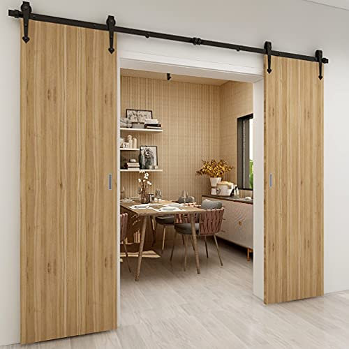 7FT/213cm Black Sliding Barn Wood Door Hardware Track Kit Track System for Double Door,Heart Shape