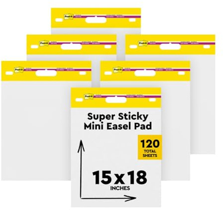 Post-it Super Sticky Mini Easel Pad, 15 x 18 Inches, 20 Sheets/Pad, 6 Pads, White Premium Self Stick Flip Chart Paper, Great for Virtual Teachers and Students (577SS)