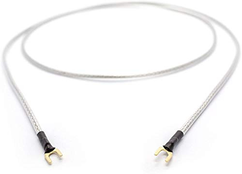 Selected Cable Erdungsleitung 1,75m für Plattenspieler Phonogeräte mit Masseanschluß inkl. vergoldeter Gabelschuh Masseleitung transparent silber Geflechtschirm (175cm)