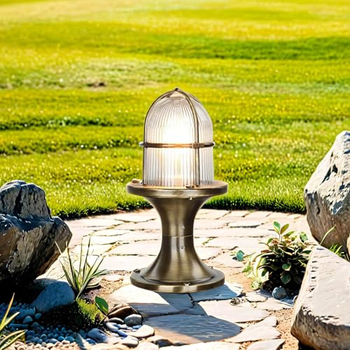 Licht-Erlebnisse Sockelleuchte außen Messing Glas H:28cm rostfrei robust IP54 Maritim antike Terrassenlampe Garten