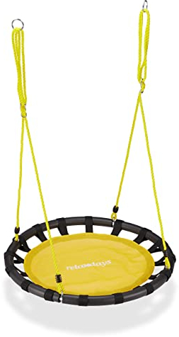 Relaxdays Altalena da Giardino a Nido, per Bambini e Adulti, Regolabile, Ø 80 cm, Portata Max. 100 kg, Giallo