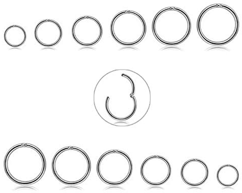CASSIECA 12Pcs 16G Nasenpiercing Chirurgenstahl für Damen Nasenring Septum Piercing Knorpel Creolen Silber Helix Piercing Schmuck Set 6-16mm
