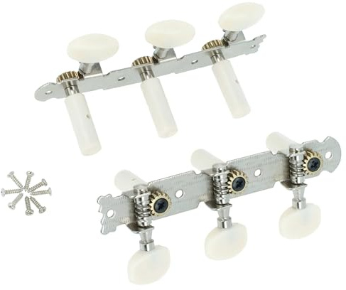 vhbw Stimmwirbel Mechaniken Pegs 3R3L für Gitarre | Konzertgitarre - Gitarrenwirbel, Stimmmechanik, 10 mm Aufnahme Silber