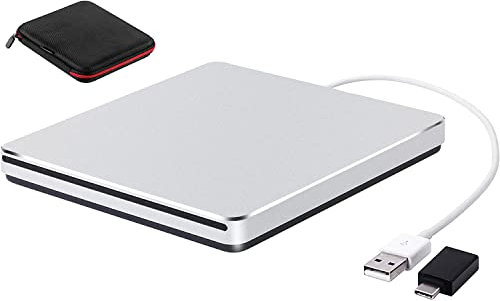 SOMDARHK External CD DVD Drive: USB-C Slot-in DVD Burner Player for Laptop - Portable CD ROM Reader Writer Aluminum Alloy with Type-C Adapter for PC Apple Mac Windows 11