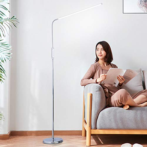 ACMHNC Stehlampe Dimmbar Mit Fernbedienung,12W LED Tageslicht Stehleuchte Für Wohnzimmer Schlafzimmer Büro, Standlampe Touch Augenschutz Leselampe,1000LM, Timing-Funktion, Nachtlicht, Silber