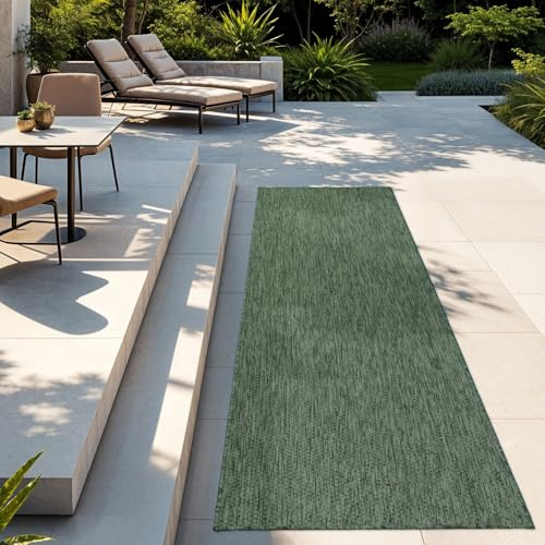 TT Home Teppich Für Outdoor Wetterfest Küchenteppich Balkon Terrasse Unifarbenes Design Modern, Farbe:Grün, Größe:80x150 cm