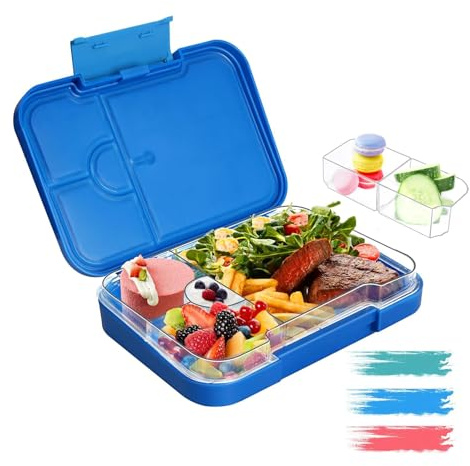 Lunchbox Kinder Bento Box, Brotdose mit Fächern, Robust und Auslaufsicher Brotzeitbox für Kinder Erwachsene, Praktische Jausenbox für Kindergarten, Schule, Picknick und Reisen (Blau)
