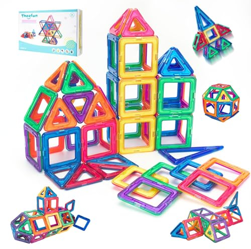Theefun 60 Teile Magnetische Bausteine, Magnetbausteine Magnetspiel Magnete Kinder 3D STEM Montessori Lernspielzeug für Jungen & Mädchen 3–8 Jahre Weihnachtsgeschenke & Geburtstagsgeschenk