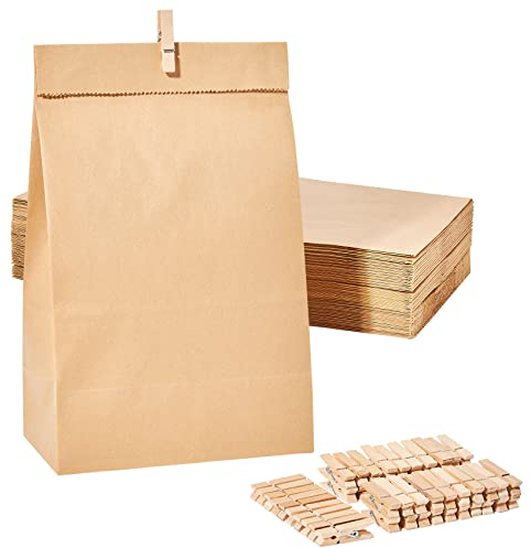 Guheake® Papiertüten 50 Stück Braun - 15 x 27 x 9 cm Kraftpapier tüten Fettdicht Braune Geschenktüten, DIY Weihnachten Adventskalender, Mitgebseltüten, Süßigkeiten, Butterbrottüten