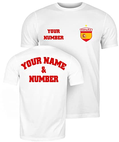 lepni.me Camiseta Personalizada de Fútbol para Hombre | Nombre y Número Personalizables | España 2026 (4XL Blanco Multicolor)