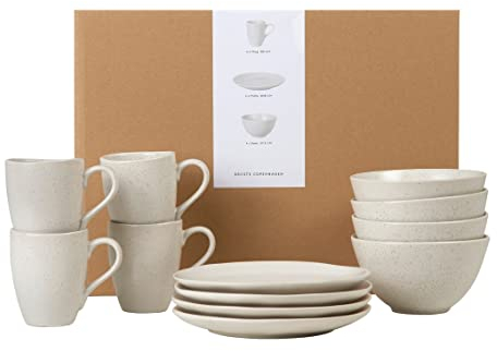Broste Copenhagen Nordic Vanilla 80019748 Service à petit-déjeuner 12 pièces en faïence de couleur vanille