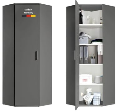 mokebo Mehrzweckschrank Eckschrank (64x180 cm) 'Der Lange' Made in Germany aus Holz Aktenschrank für Flur oder Büro Allzweckschrank Vorratsschrank Anthrazit Schwarz