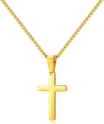 MUERDOU Cross Pendant Necklace for Men Women Boy Girl Silver Gold Black 316L Stainless Steel Christian Jewellery