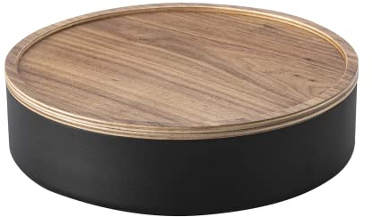 YAMAZAKI 5800 RIN Storage Case with Lid Round, black, Steel/Wood, 22 x 22 x 6 cm