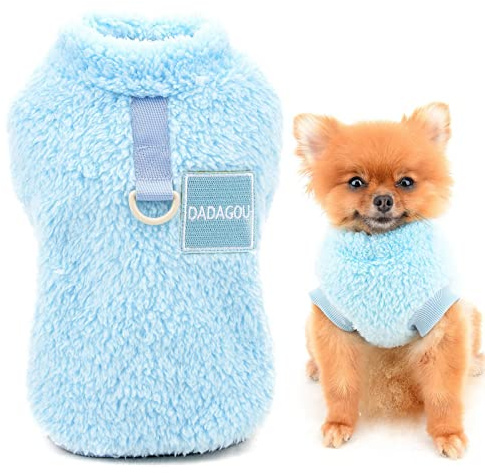 SMALLLEE_LUCKY_STORE Sherpa Fleece Jumper Vest for Small Dogs, Blue, S | Soft Warm Fleece, D-Ring Lead Use, Autumn Winter Walks, Bedtime, Chihuahua, Yorkie, Small Breed, Turtleneck Puppy Sweater