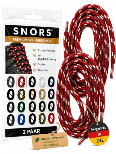 SNORS 2 PAAR Schnürsenkel rund 21 Farben 75-200cm Ø5mm, Sicherheit Senkel für Arbeitsschuhe & Wanderschuhe - reißfest waschbar robust, Schuhband