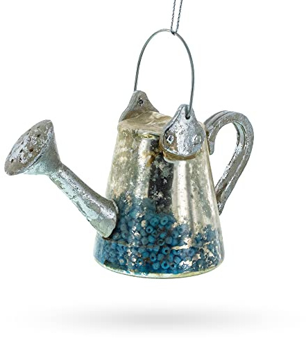 Rustic Metal Watering Can Blown Glass Christmas Ornament