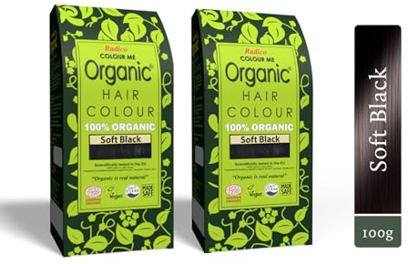 Radico Colour Me Organic Soft Black Hair Colour; 100% Organic made with natural herbs, Skin Allergy Safe, No Ammonia, No Parabens & No Chemicals, Globally Certified (Pack of 2)