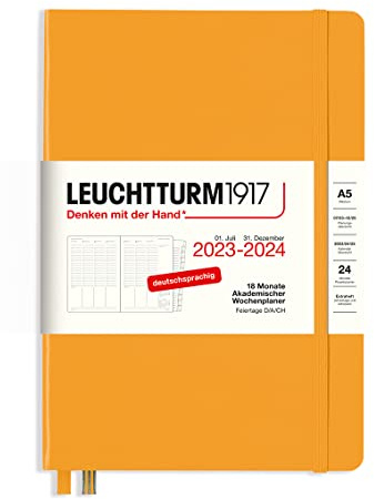 LEUCHTTURM1917 367554 Akademischer Wochenplaner Medium (A5) 2024, 18 Monate, Rising Sun, Deutsch