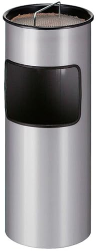 PROREGAL Runder feuerfester Kombiascher inkl. Löschsand & Sieb | 30 Liter, HxØ 61,3x24,3cm | Inneneimer aus Metall | Silber
