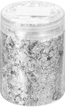 QUARKZMAN Blattgold Flocken für Harz, 5g Glitzer Basteln Metallfolienflocken, Vergoldungsflocken für Basteln DIY Nägel Schmuck Selber Machen Malen Kerzen Schmuckherstellung, Silber