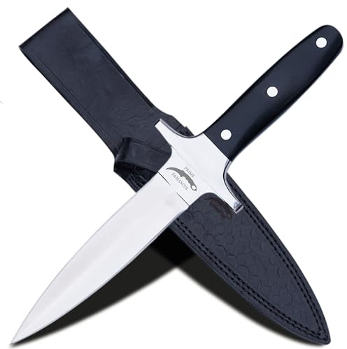 prime damascus Full Tang Dagger Knife with Leather Sheath- Double Edge Knife for Outdoor Work- Best Handmade Gift