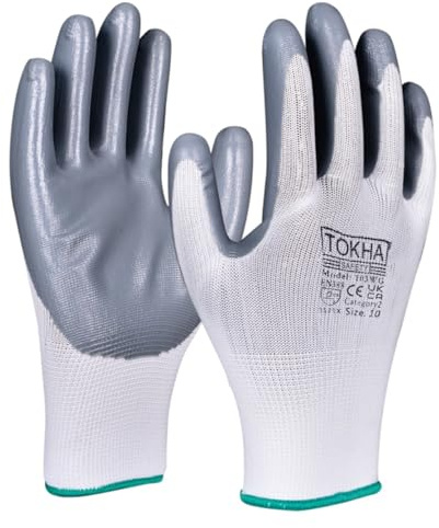 24 Pairs Nitrile coated safety work gloves 103WG, Working Safety Gloves, Puncture Protective, Builders Grip, Construction, Mechanic Gloves (Large)