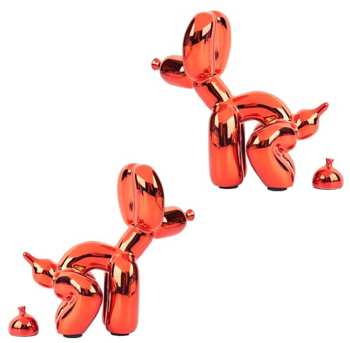 Rideco Escultura de perro con globo, estatua de animal pequeño, decoración del hogar, decoración moderna, escultura artística moderna adorno de escritorio para oficina, dormitorio, sala de estar (rojo
