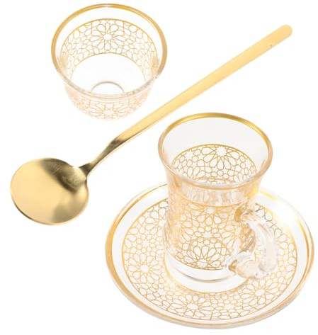 NAMOARLY Set Tazze Da Cappuccino in Vetro 200 Ml Con Piattino, Tazze Da Caffè e Tazza D’acqua Decorativa, Resistenti e Leggere Per Uso Domestico e Ufficio