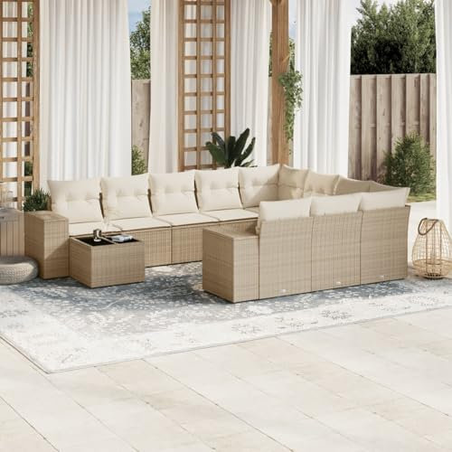 SECOLI Rattan Gartenlounge Con Stauraum XXL Loungemöbel Set Terrassenmöbel Loungesofa Sitzgruppe Rattan Ecklounge Gartenmöbel Set Balkon Möbel Beige 11-tlg-Type-261