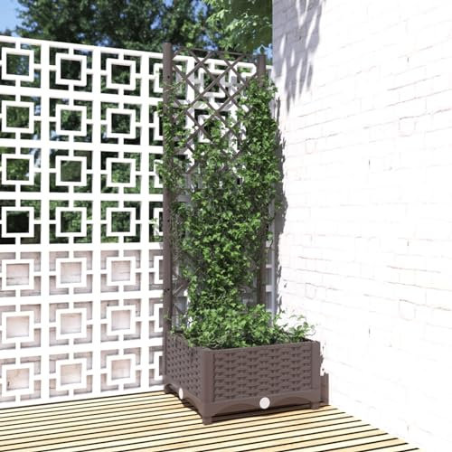 ZEYUAN Jardinière avec Treillis Marron 40x40x121,5 cm PP,Jardinières,Jardinieres Exterieur,Bac Jardiniere,Bac à Fleurs Extérieur,Jardinieres Balcon,Jardinières,Jardinieres Exterieur,Bac Jardiniere,