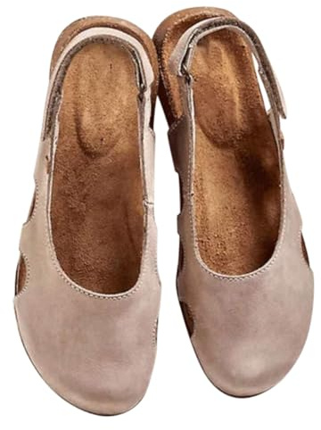 Minetom Sandali Donna Estivi Sandali con Punta Chiusa Leggere Comode Piatto Vintage Mary Jane con Punta Tonda Scarpe da Spiaggia A Albicocca 40 EU