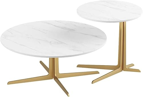 Moderner Couchtisch für das Wohnzimmer. Satztische für das Wohnzimmer, 2er-Set, schwarze Wohnzimmertisch-Sets, Sofa-Beistelltische in Marmoroptik, runde Beistelltische mit goldenem Metallrah
