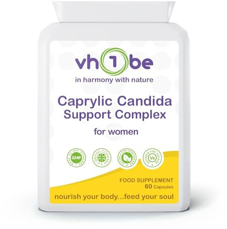 Caprylic Acid Candida Support for Women - 60 Vegan Capsules | Natural Yeast Balance & Gut Health Supplement with Oregano, Aloe Vera, & Probiotics | Non-GMO, Gluten-Free, UK Made by vh1be