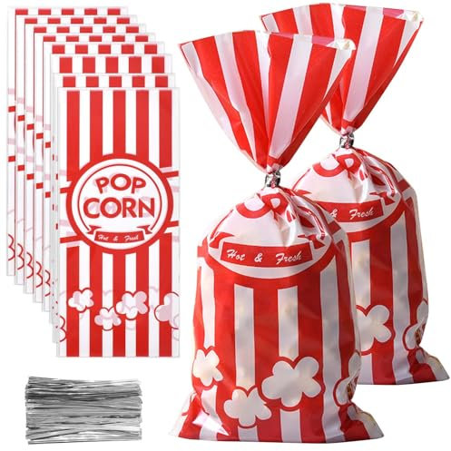Disnace 80 Stück Popcorn Tüte, Candy Tüte, Partytüte Popcorntüten, Mini Geschenktüten, Rot-Weiß Gestreift Candybar Tüten, Butterbrottüten Bonbon Tüten für Halloween, Weihnachten, Hochzeiten