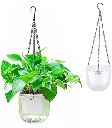 Cndiyald Planter Suspendu Auto-arrosage jardinières suspendues Pots de Fleurs Suspendus intérieurs avec chaînes Panier de Plante Suspendue avec Trous de Drainage pour la Maison 2pcs clairs