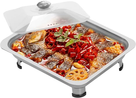 4PCS Buffet Dish Trays, Food Plate Server,Rectangular Chafing Dish Serving Tray,Food Warmer for Parties,Food Pan Buffet Server Caterings Parties