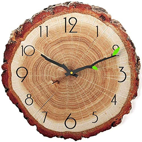 MRKU Reloj de Pared para Exteriores, Reloj de Pared de jardín con Anillo Anual, Reloj de Madera de Cuarzo silencioso, Adecuado para jardín/Patio/jardín