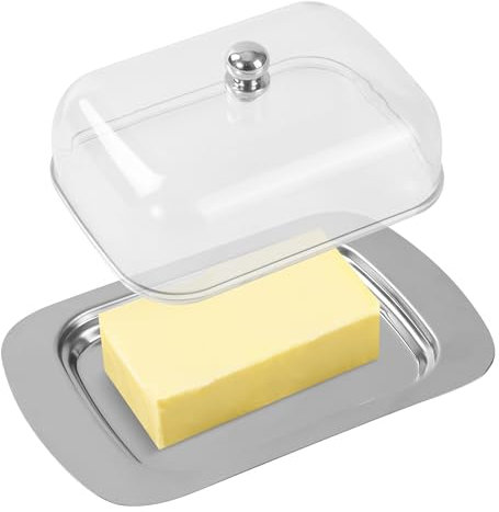 Butterdose Edelstahl,Butterdose mit Deckel und Griff,fasst 250 Gramm Butter, Edelstahlbutterdose Geeignet zur Aufbewahrung von Beilagen, Käse, Desserts