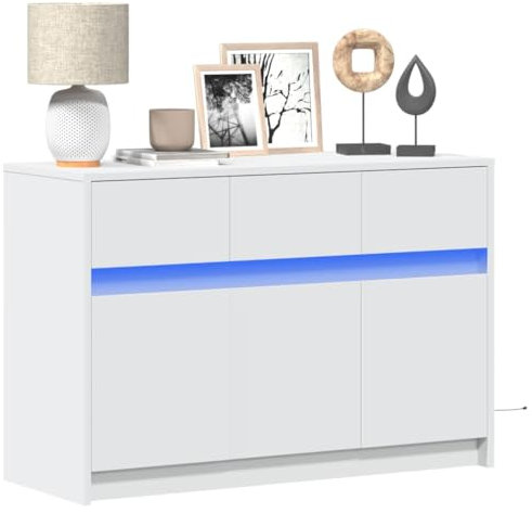 ShGaxin 852180 Meuble TV avec LED en bois d'ingénierie Blanc 91 x 34 x 61 cm