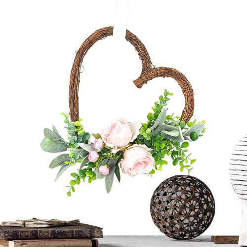 Herzkranz zum Valentinstag, Herzkranz | 33,8 cm großer Weinranz mit und Eukalyptus, handgefertigt, mit Eukalyptus, für Haustür