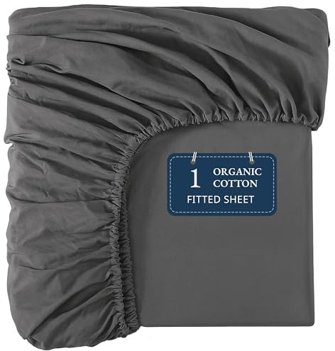 Lane Linen 100% Organic Cotton Twin XL Size Fitted Sheet Only (39x80) - Super Soft 100% Cotton Twin XL Fitted Sheet - Lightweight & Durable Cotton Bed Sheet - Charcoal
