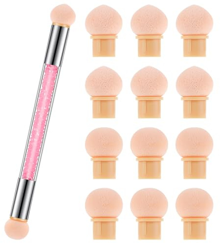 Oruola Babyboomer Pinsel, Schwamm Nagelpinsel, Doppelkopf Nail Art Runde Schwämme und Schwammpinsel für DIY Nagelkunst,Ombre Effekt,inkl,12 Ersatzköpfe für UV Gel und Falsche Nägel