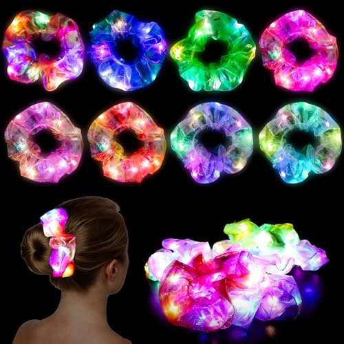 Joycabin 8 Stück Leuchtende Haargummis, LED Haarbänder mit 3 Licht Modi, Elastische leuchtende Stirnbänder für Frauen, Mädchen Haarschmuck, Neujahr Party, Karneval, Kostümpartys