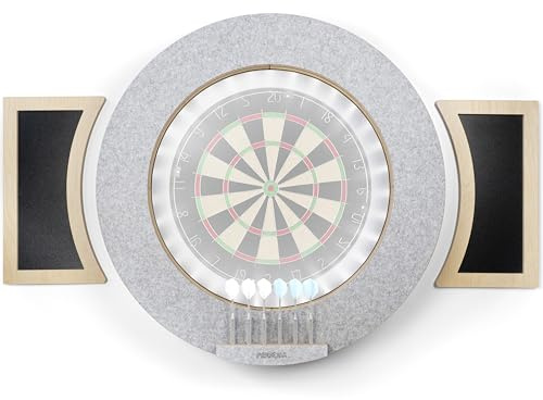 Dart Board Cabinet Surround with Built in LED Light, Includes 2 x Chalkboards and Chalkboard Pen in (Gray Version - Cabinet ONLY)